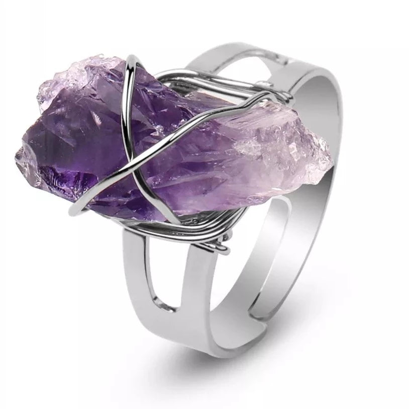 Anel de Pedra Natural Irregular em Cristal