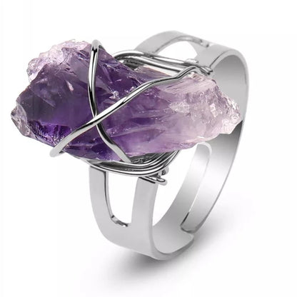Anel de Pedra Natural Irregular em Cristal
