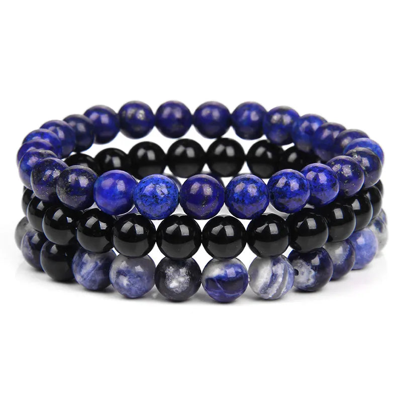 Trio de Pulseira - Lapis Azul, Onix e Sodalita (08mm)