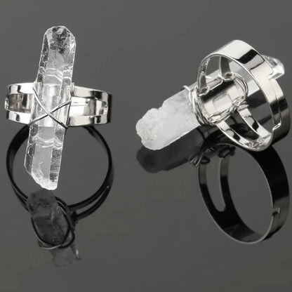Anel de Pedra Natural Irregular em Cristal