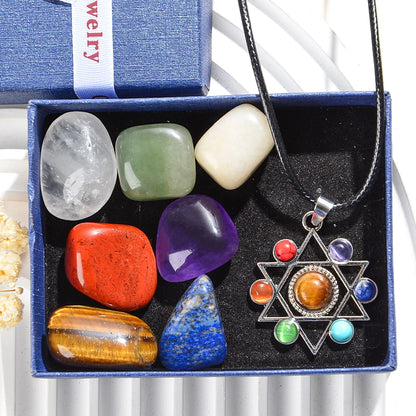 Kit 8 Peças Colar Sete Chakras com Pedras Naturais