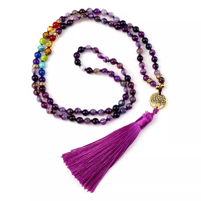 Japamala de pedra de ágata roxa natural  7 chakras