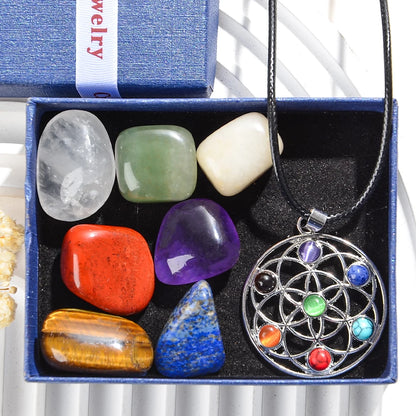 Kit 8 Peças Colar Sete Chakras com Pedras Naturais