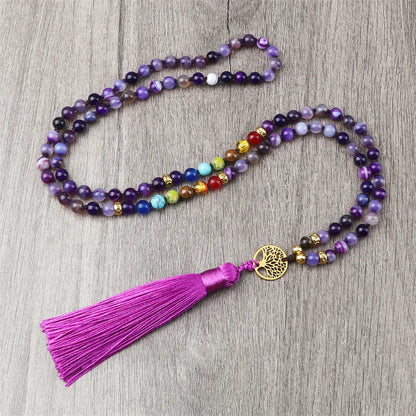 Japamala de pedra de ágata roxa natural  7 chakras
