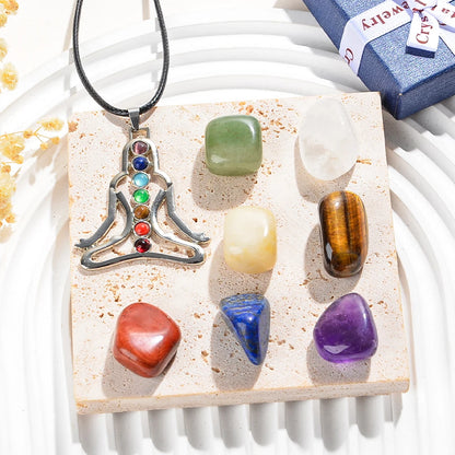 Kit 8 Peças Colar Sete Chakras com Pedras Naturais