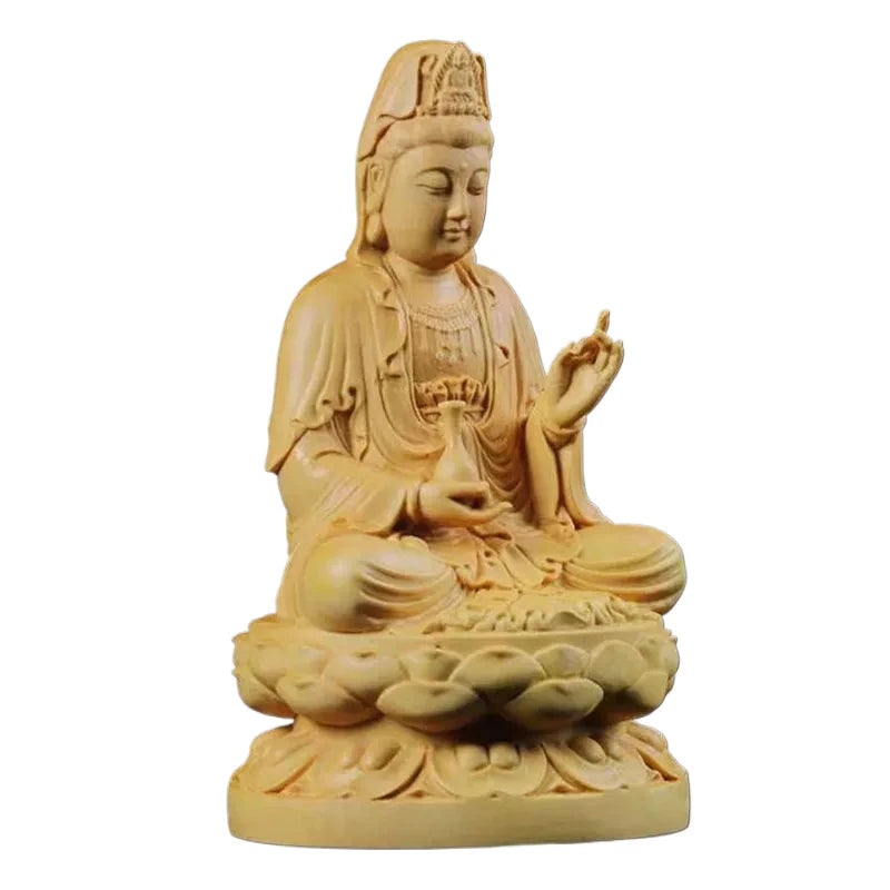 Mini Estatueta de Madeira Guanyin Bodhisattva