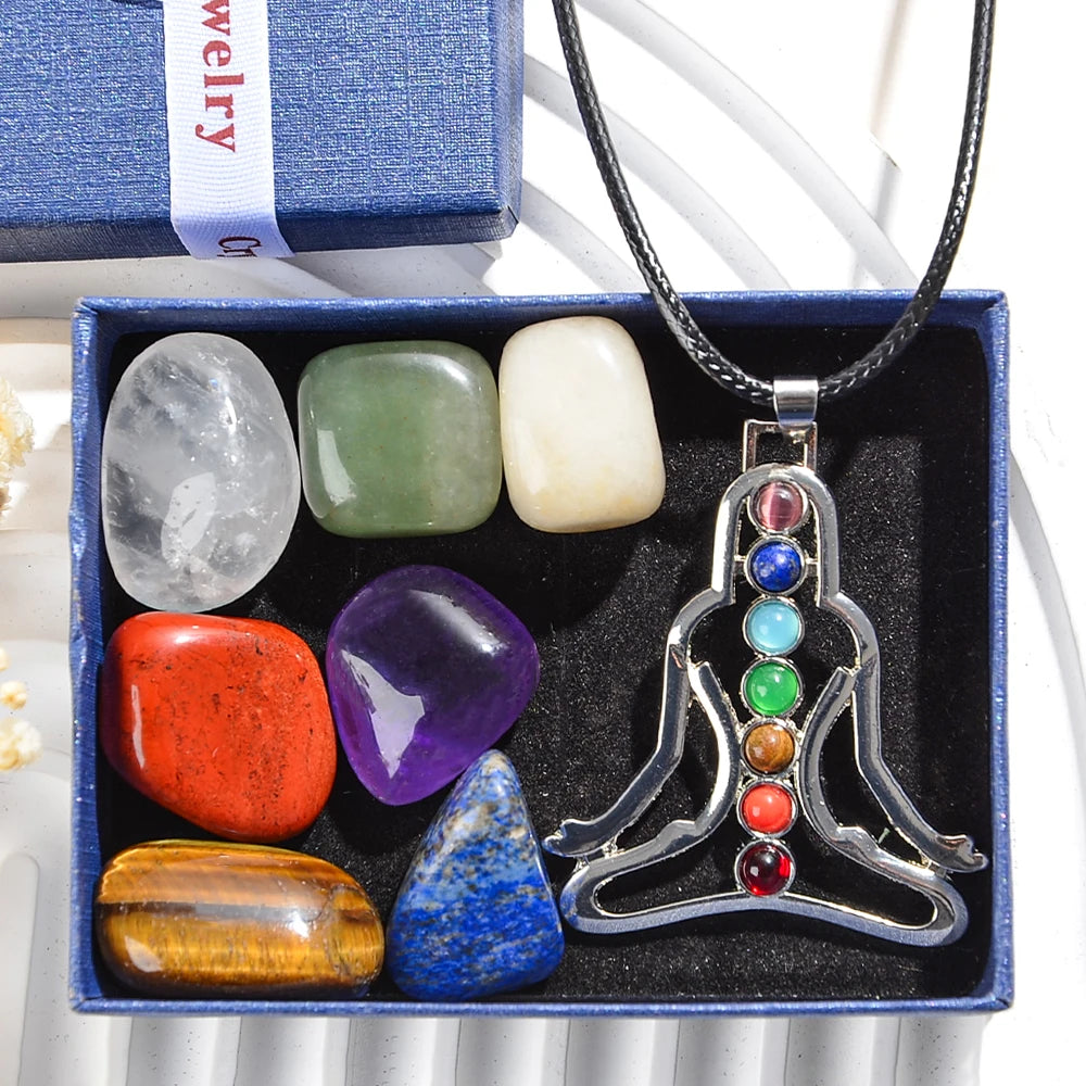 Kit 8 Peças Colar Sete Chakras com Pedras Naturais