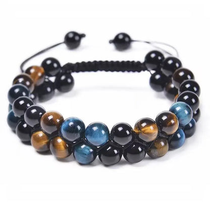 Pulseira de Contas em Olho de Tigre, Ágata e Obsidiana Negra