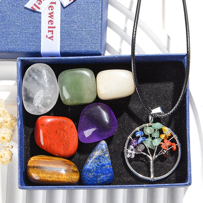 Kit 8 Peças Colar Sete Chakras com Pedras Naturais