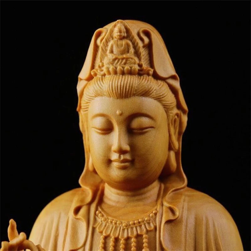 Mini Estatueta de Madeira Guanyin Bodhisattva