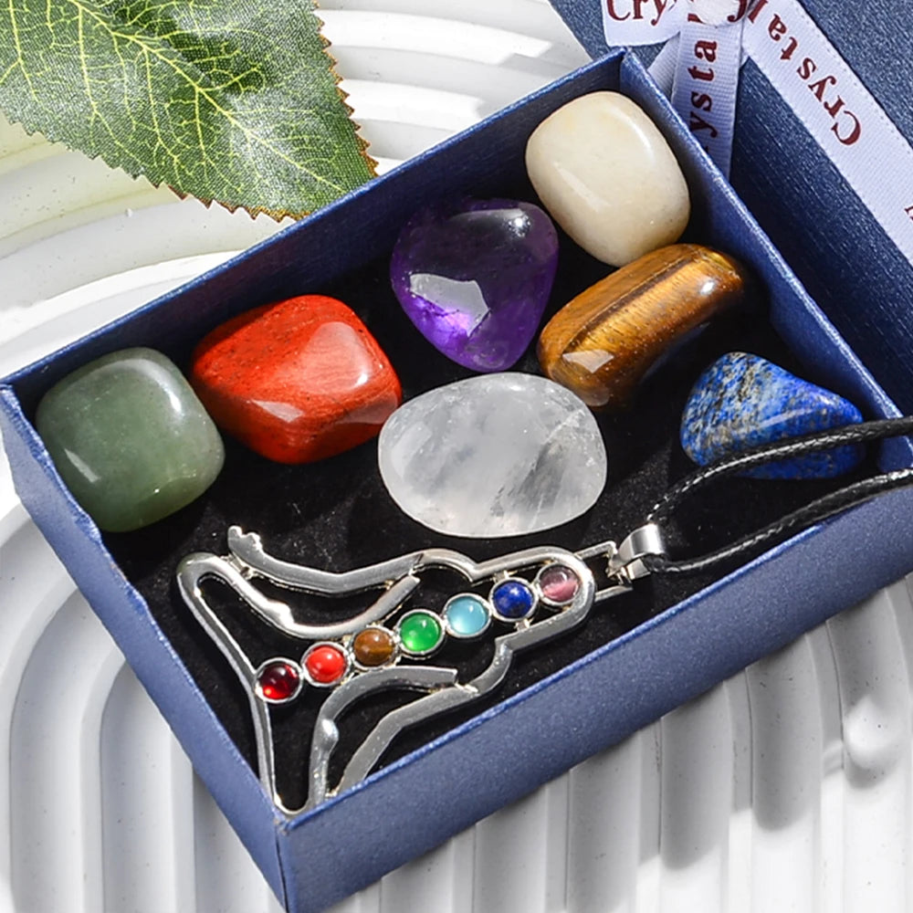 Kit 8 Peças Colar Sete Chakras com Pedras Naturais